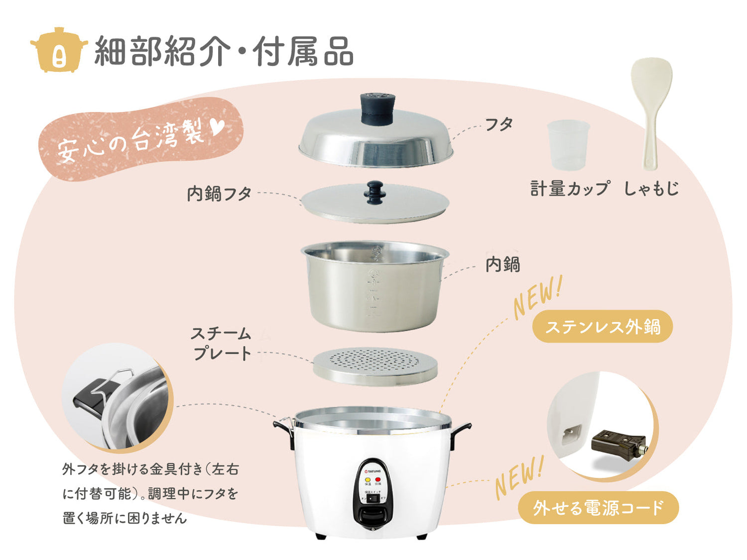 大同電鍋/ステンレス製外鍋/白